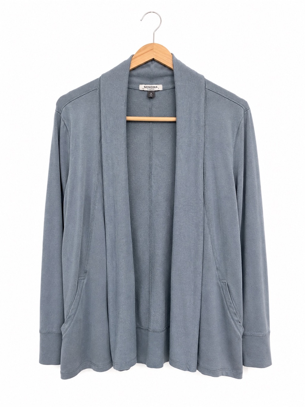 Athleta Pranayama Wrap Cardigan Blue Gray Draped Open Front Size S